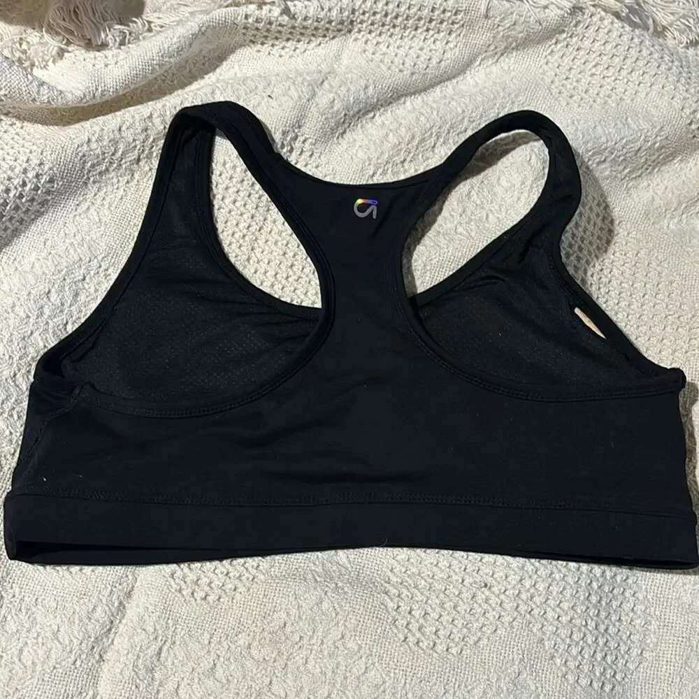 Gap fit L black racer back sports bra nwot removable pads